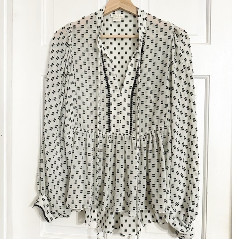 Shoshanna White Black Print Loose Fitting Top Sz S